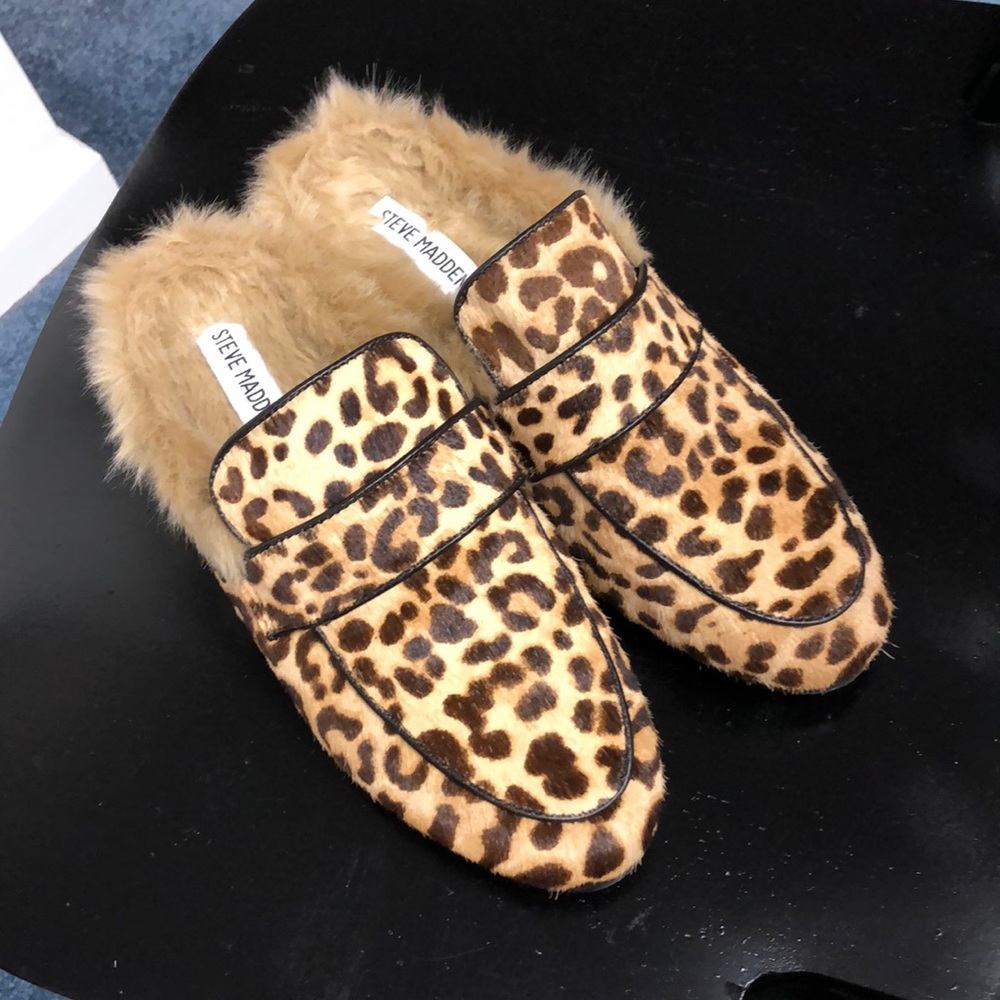 Steve Madden fur lined mules leopard